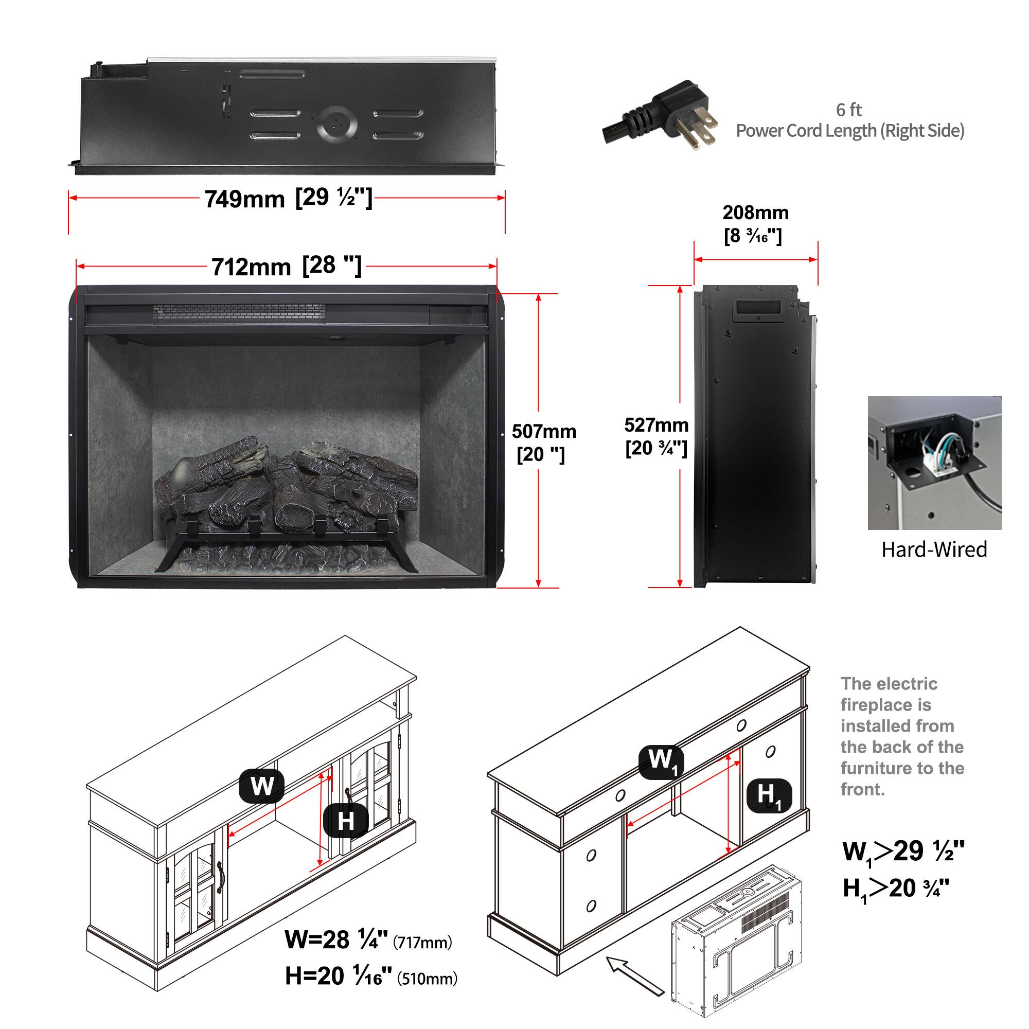 Boyel Living 28 in Infrared Electric Fireplace Insert 1500W 5000 BTU ...