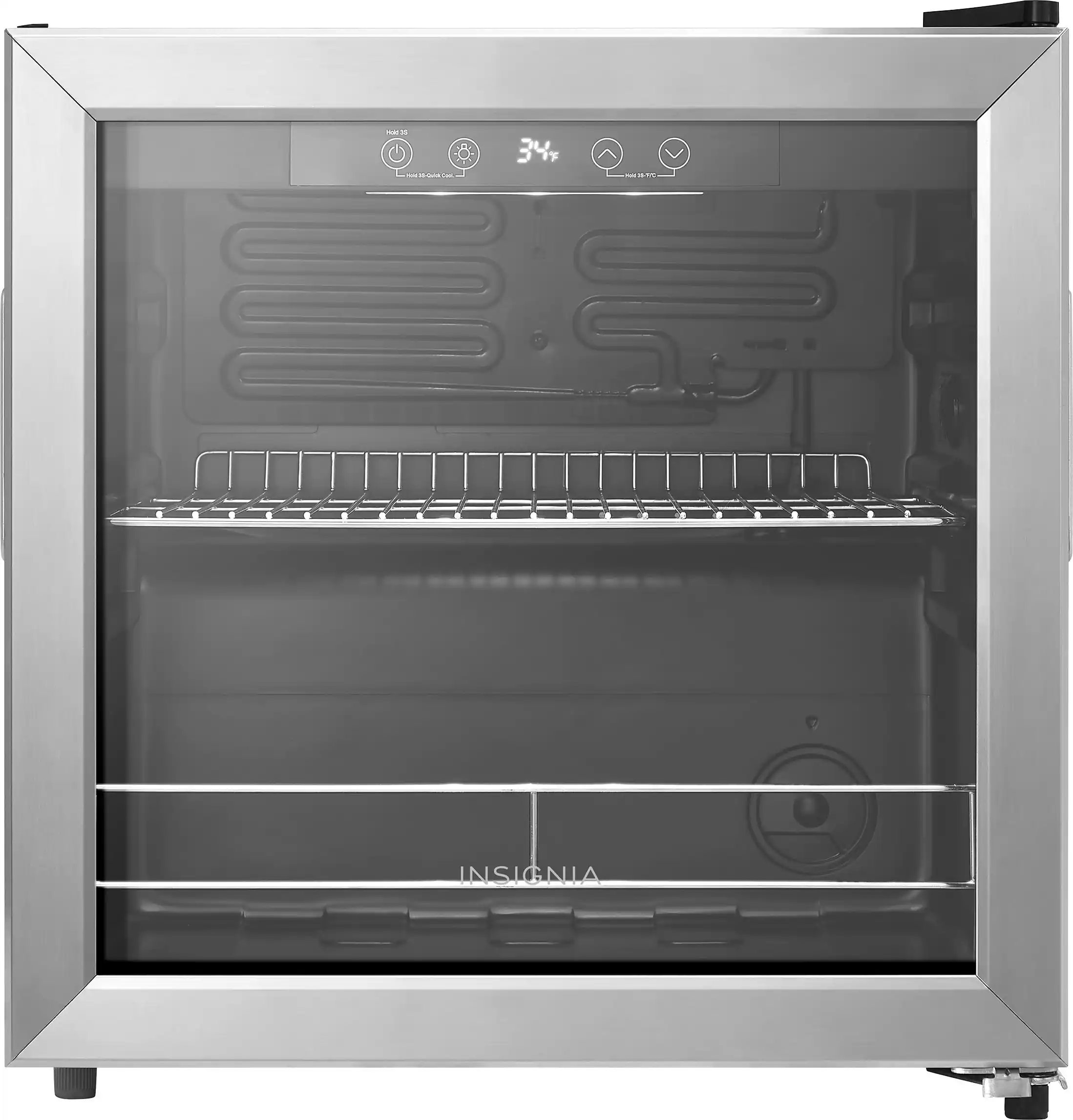 Front. Insignia™ - 48-Can Beverage Cooler - Stainless Steel.