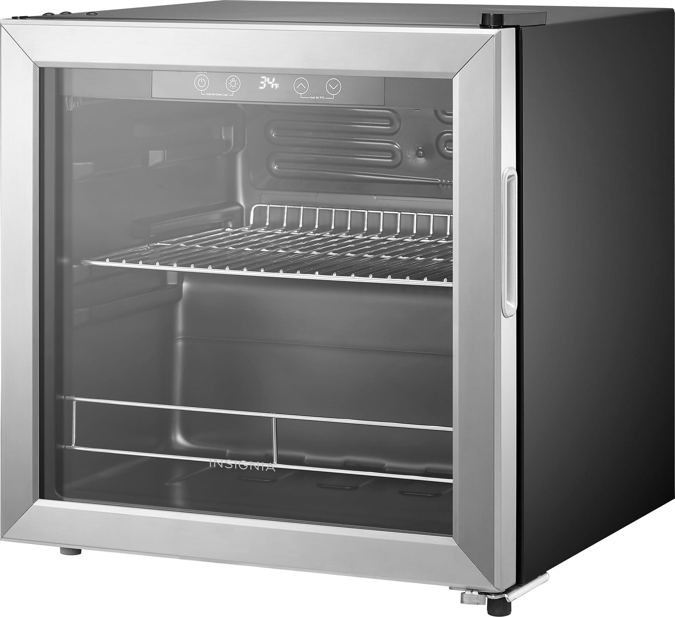 Left. Insignia™ - 48-Can Beverage Cooler - Stainless Steel.