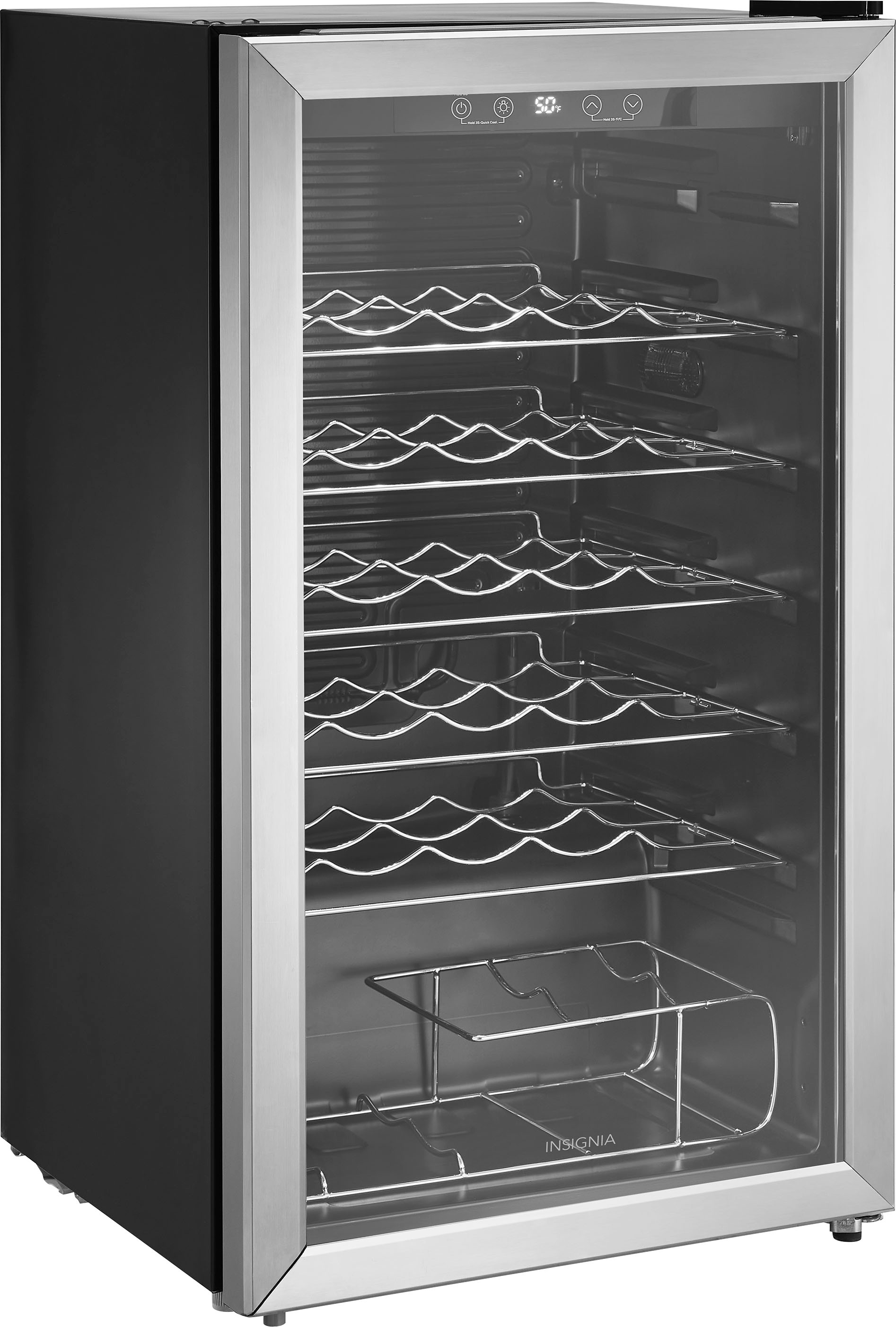 Angle View: Insignia™ - 29-Bottle Wine Cooler with ENERGY STAR Certification - Stainless Steel