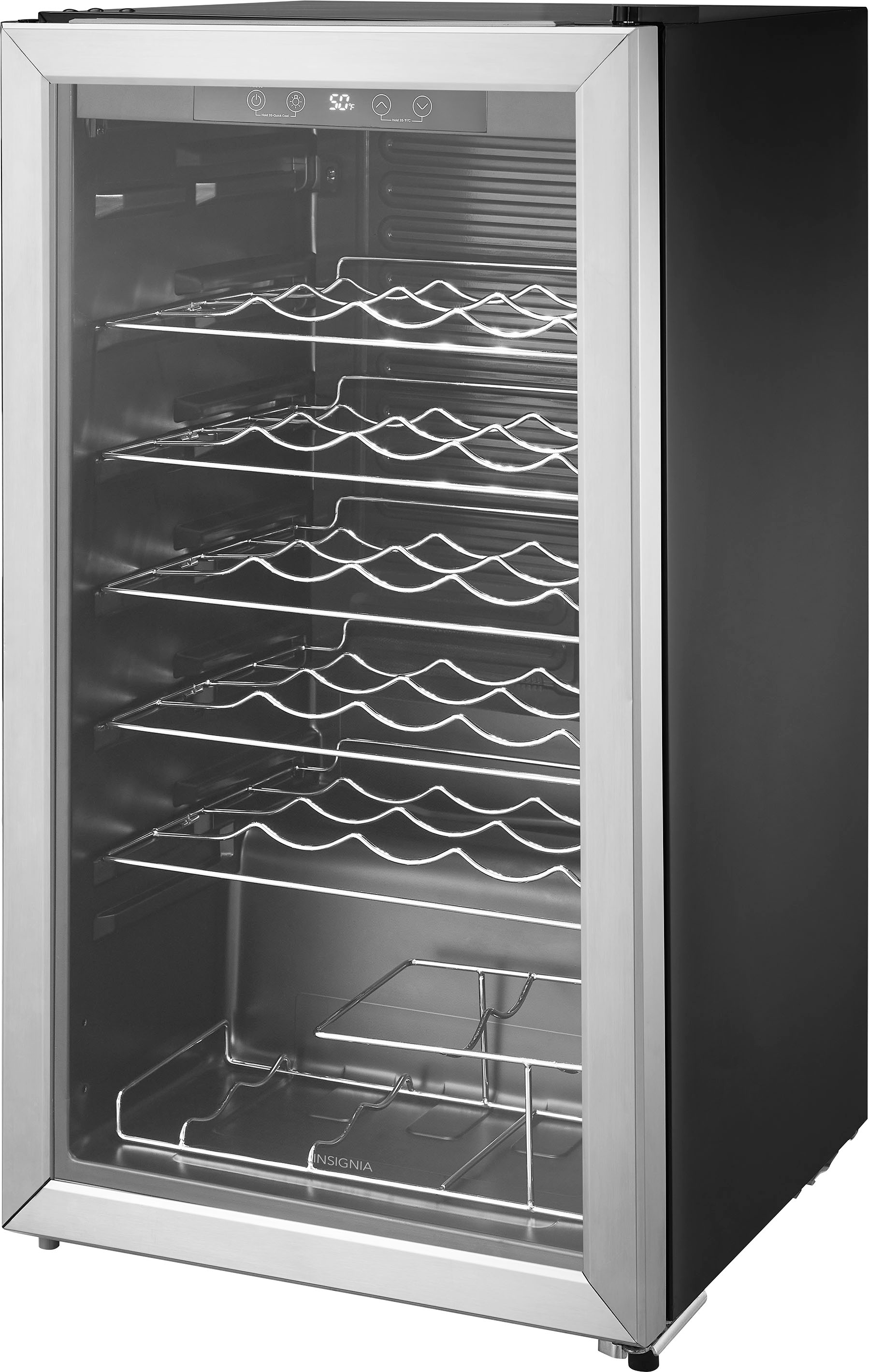 Left View: Insignia™ - 29-Bottle Wine Cooler with ENERGY STAR Certification - Stainless Steel