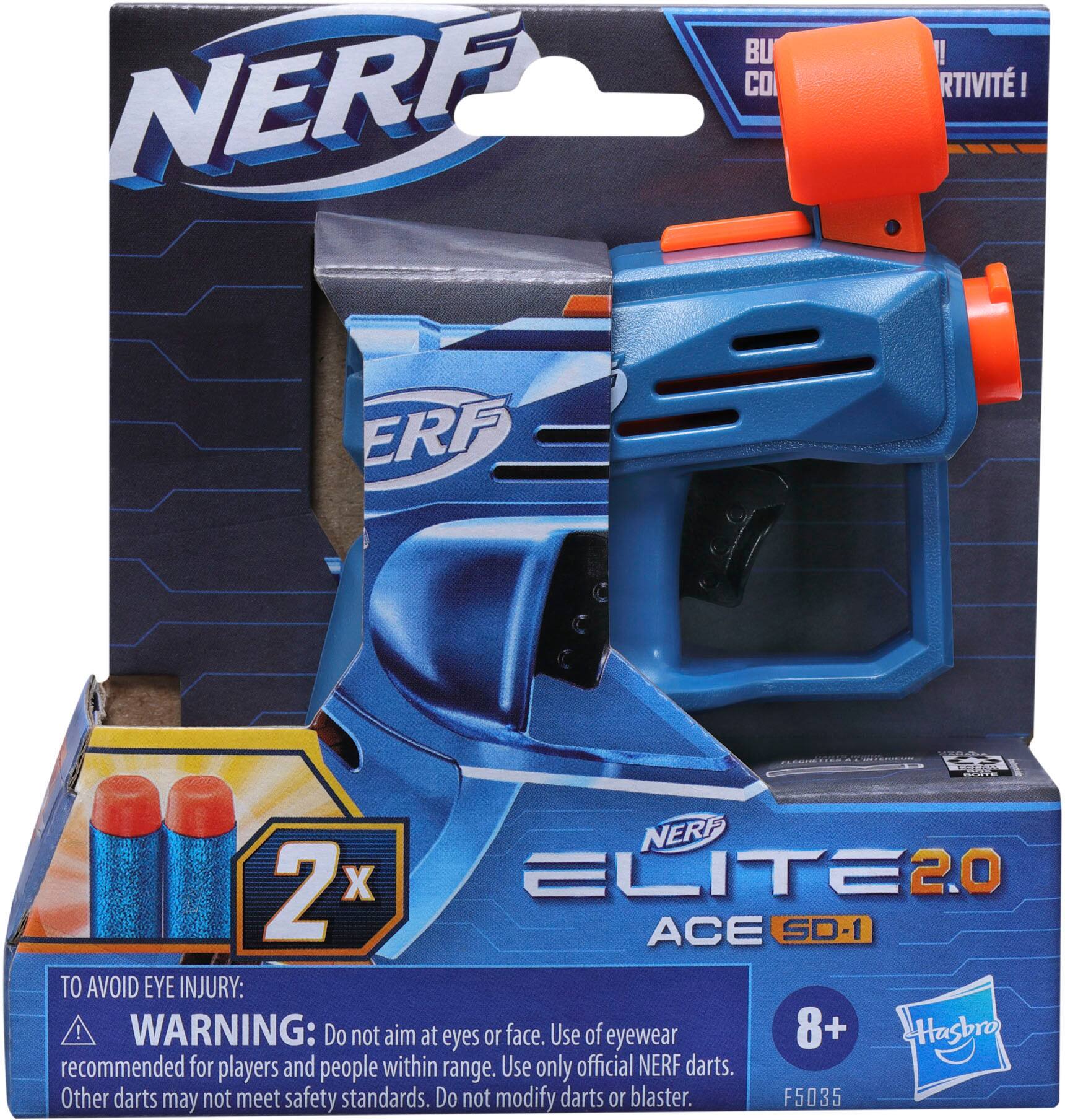 Left View: Nerf Elite 2.0 Ace SD-1 Blaster and 2 Official Nerf Elite Darts, Onboard 1-Dart Storage, Stealth-Sized, Easy to Use