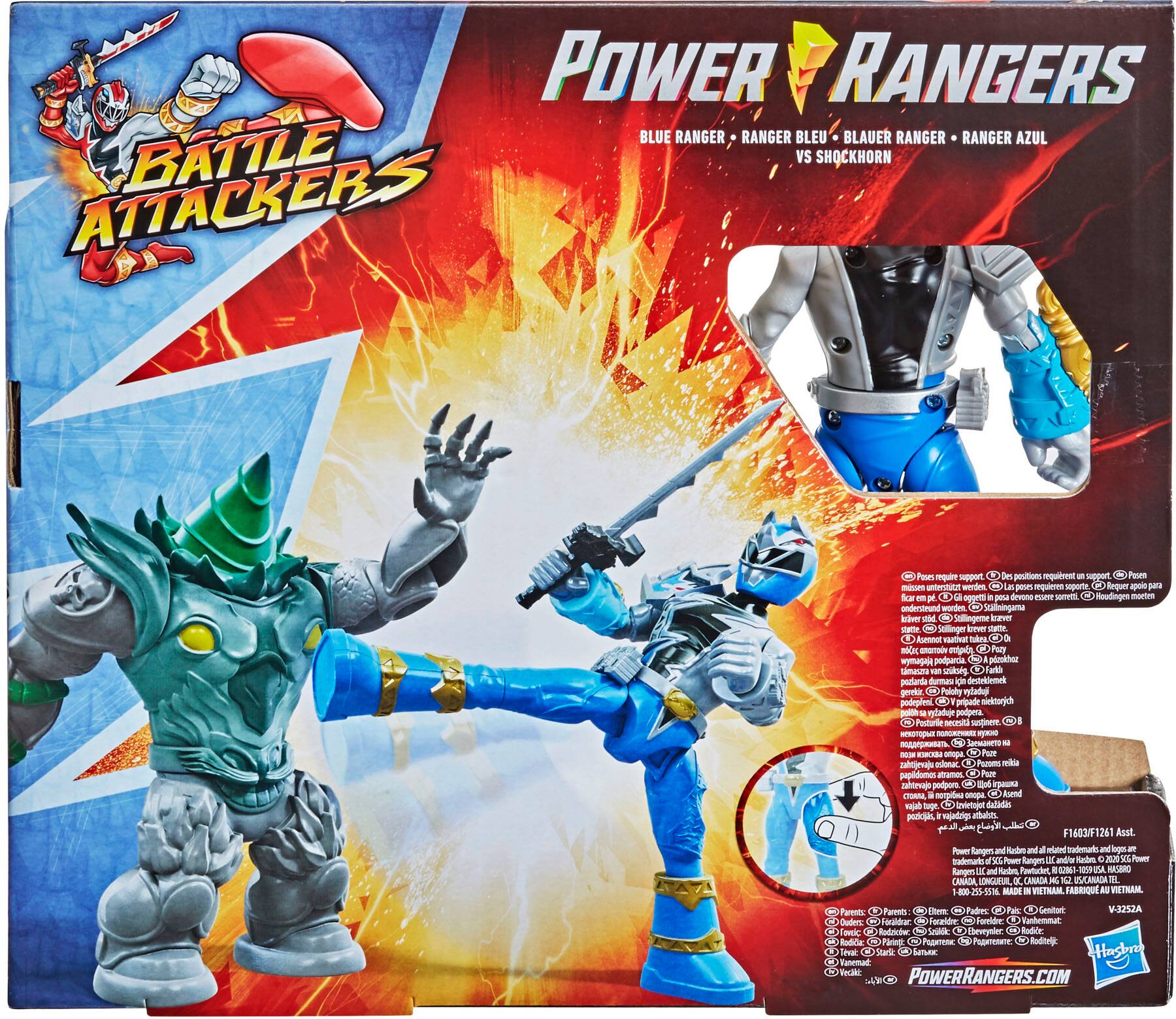 Left View: Power Rangers Dino Fury Battle Attackers Blue Ranger vs. Shockhorn