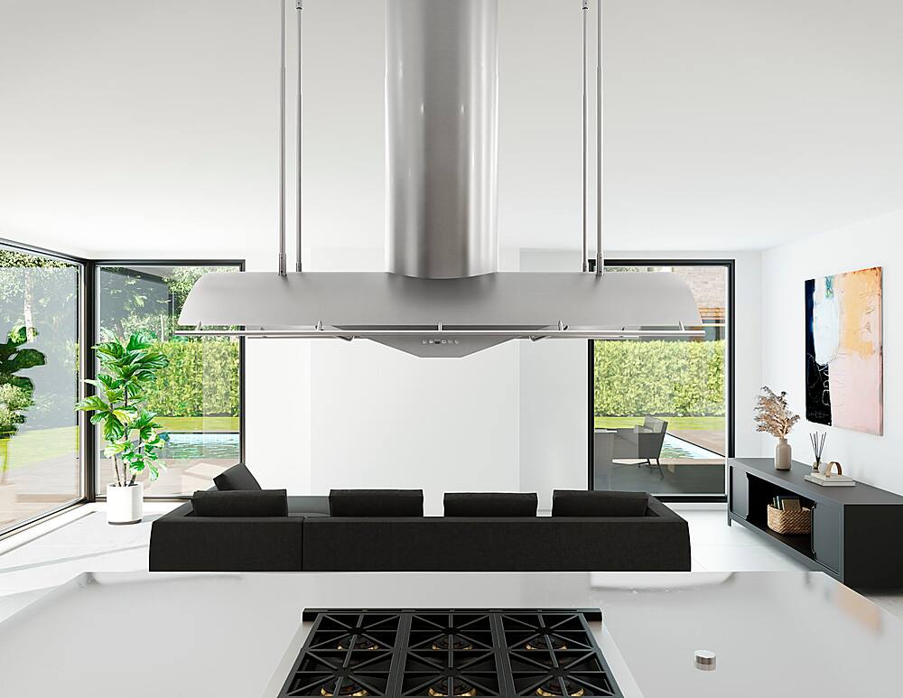 Alt View 11. Zephyr - Trapeze 60" Shell Only Island Mount Range Hood with LED Lights - Stainless Steel.