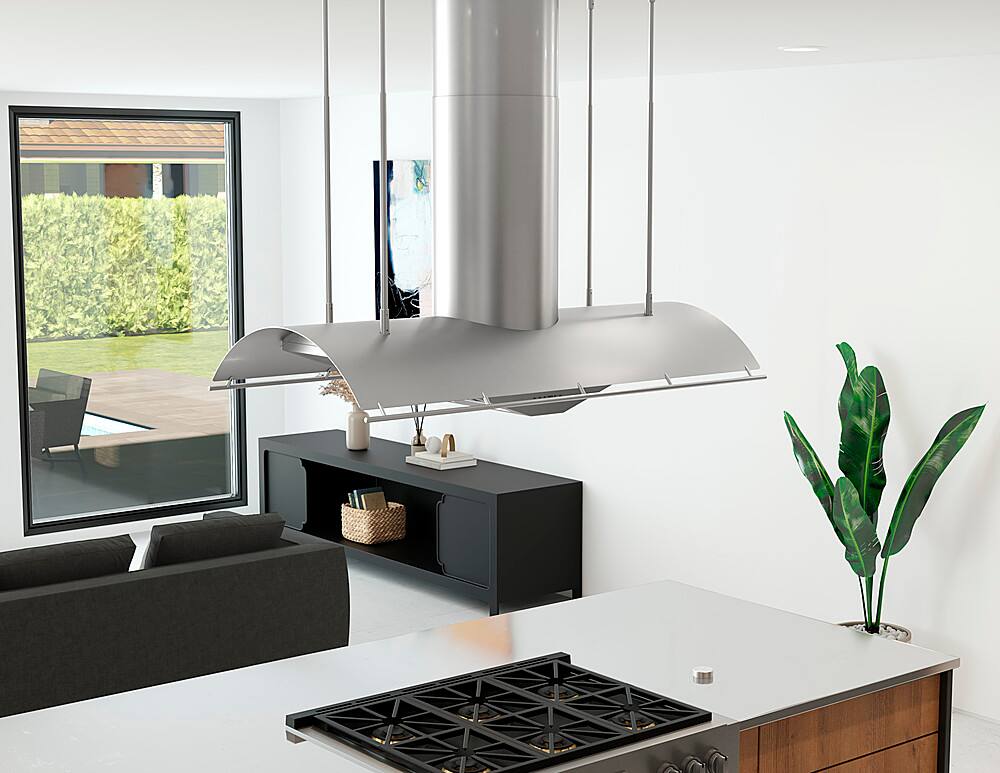 Alt View 14. Zephyr - Trapeze 60" Shell Only Island Mount Range Hood with LED Lights - Stainless Steel.
