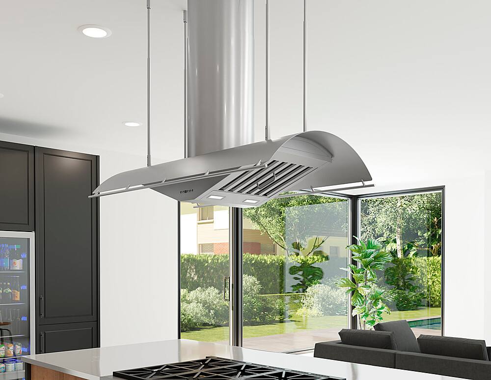 Alt View 12. Zephyr - Trapeze 54 in. Shell Only Island Mount Range Hood with LED Lights - Stainless Steel.