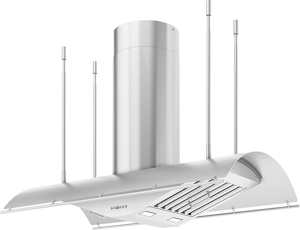 Angle View: Zephyr - Trapeze 48 in. Convertible Island Mount Range Hood with LED Lights BODY ONLY - Stainless steel