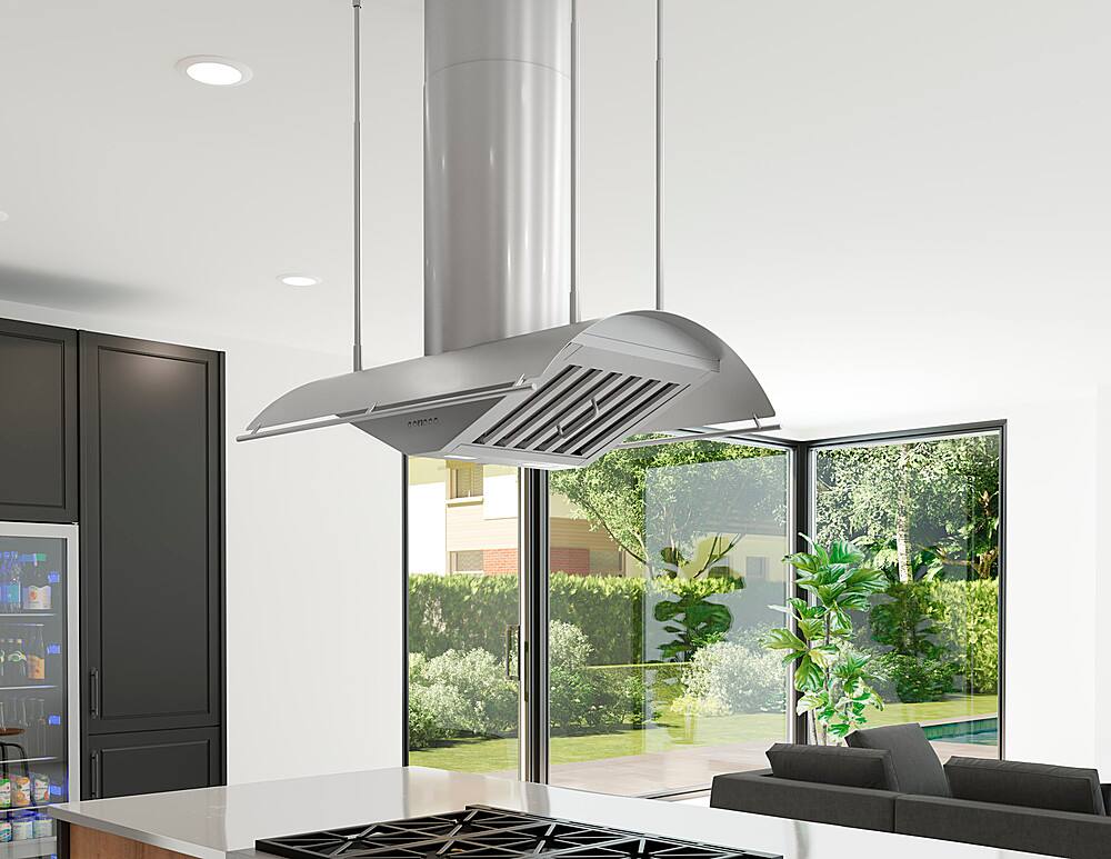 Alt View 12. Zephyr - Trapeze 36 in. Shell Only Island Mount Range Hood with LED Lights - Stainless Steel.