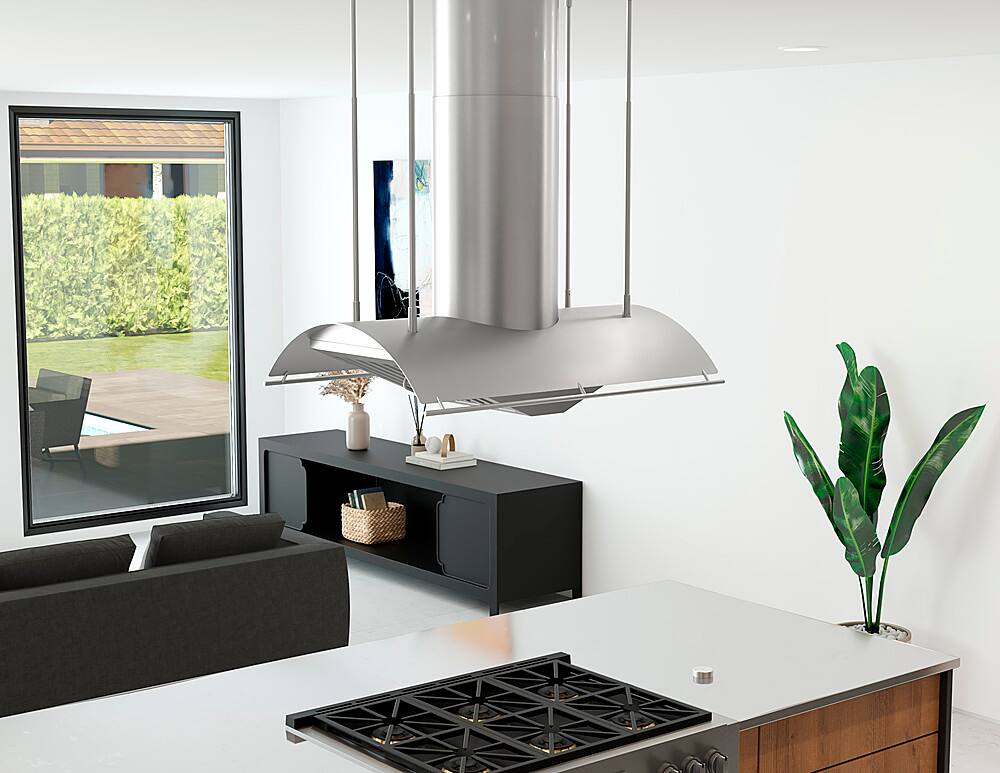 Alt View 14. Zephyr - Trapeze 36 in. Shell Only Island Mount Range Hood with LED Lights - Stainless Steel.