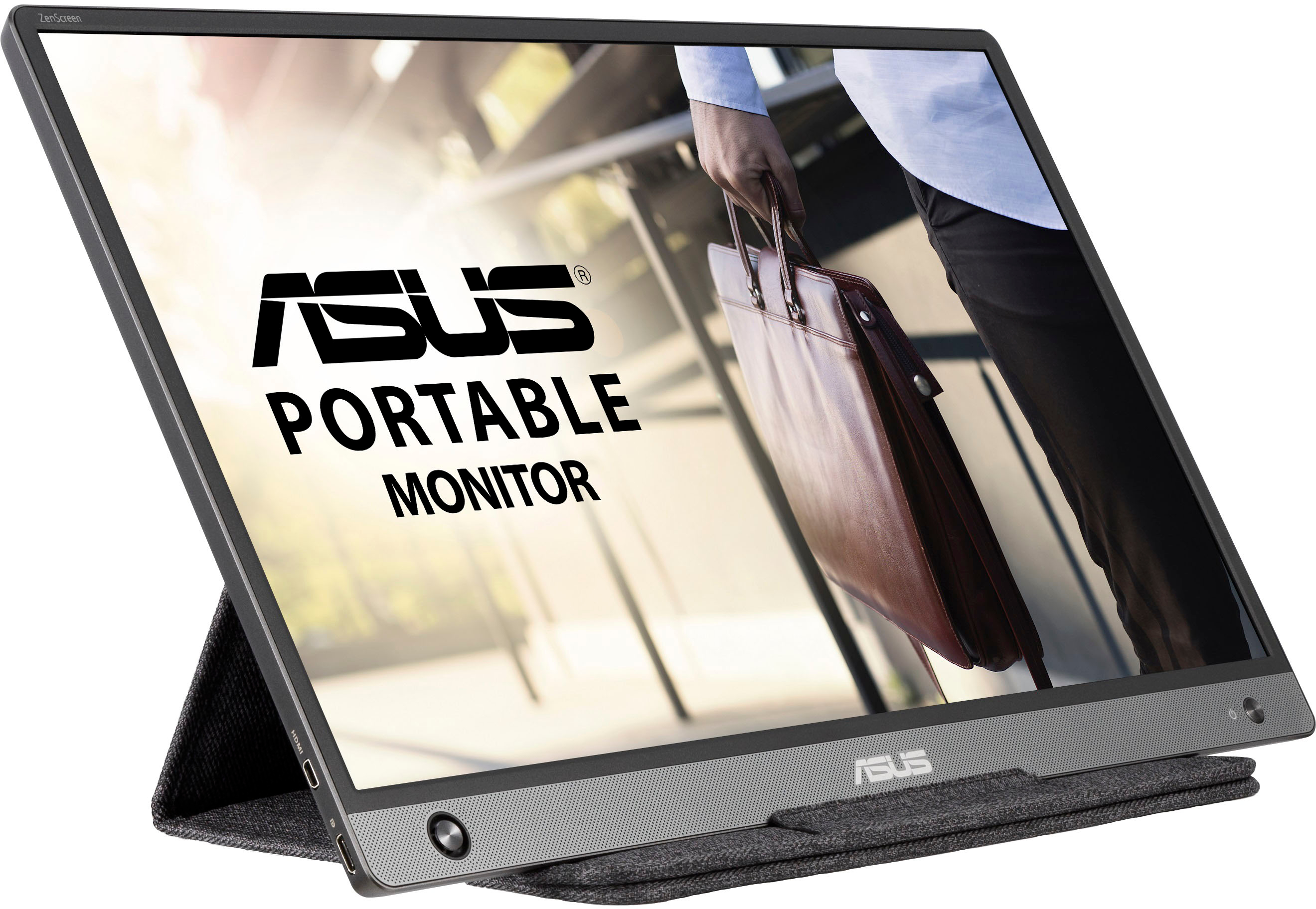 Angle View: ASUS - ZenScreen 15.6” IPS LED FHD USB Type-C Portable Monitor with Foldable Smart Case - Dark Gray
