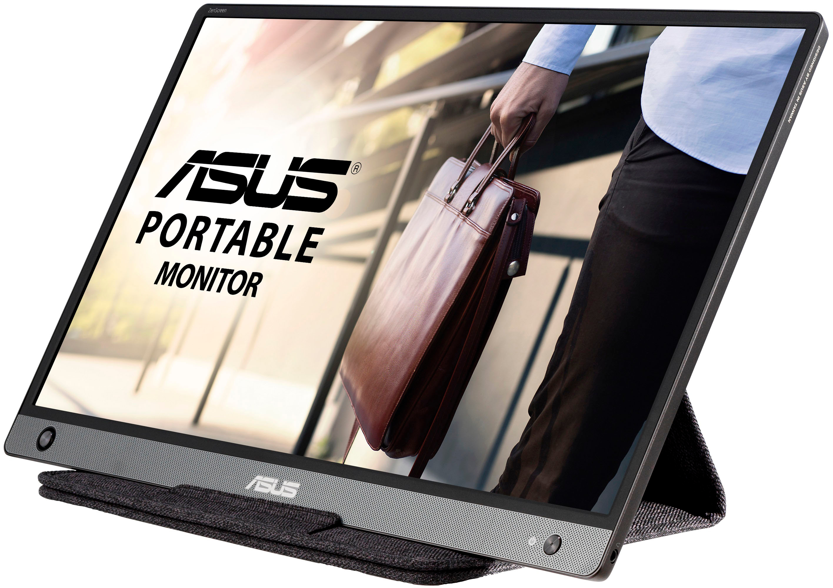 Left View: ASUS - ZenScreen 15.6” IPS LED FHD USB Type-C Portable Monitor with Foldable Smart Case - Dark Gray