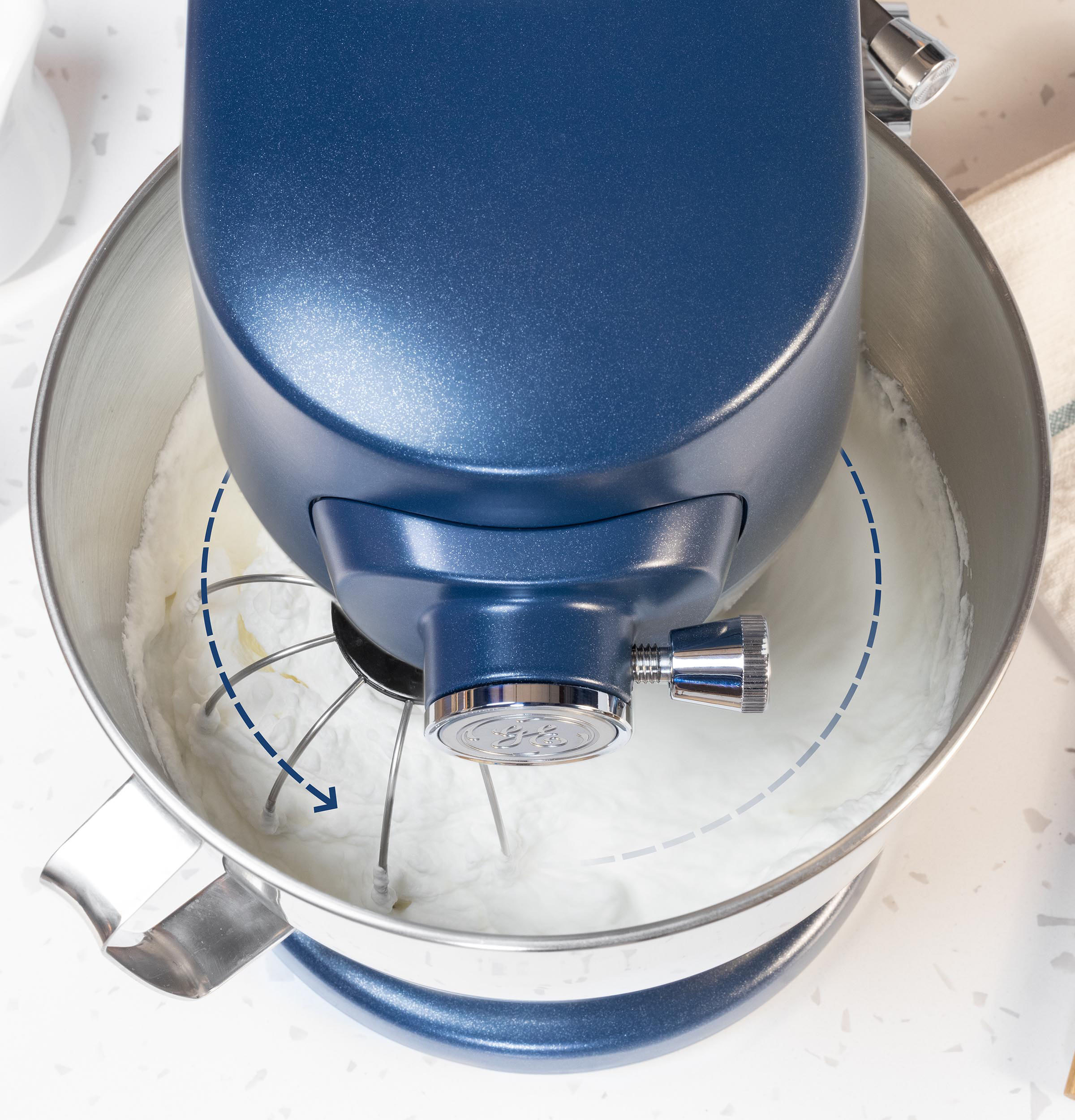GE Tilt-Head Electric Stand Mixer, 7-Speed, 350-Watt Motor, Includes  5.3-Quart Bowl, Flat Beater, Dough Hook, Wire Whisk & Pouring Shield, Countertop Kitchen Essentials