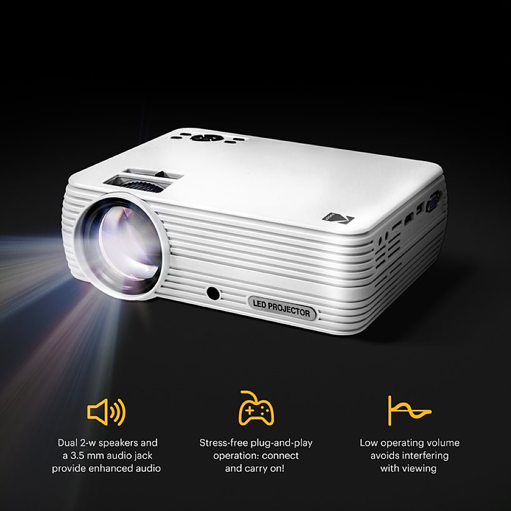 Kodak FLIK X7 Home Projector, 720p Portable Small Home Theater System  w/1080p Compatibility & Bright Lumen LED Lamp White RODPJSX5P720 - Best Buy