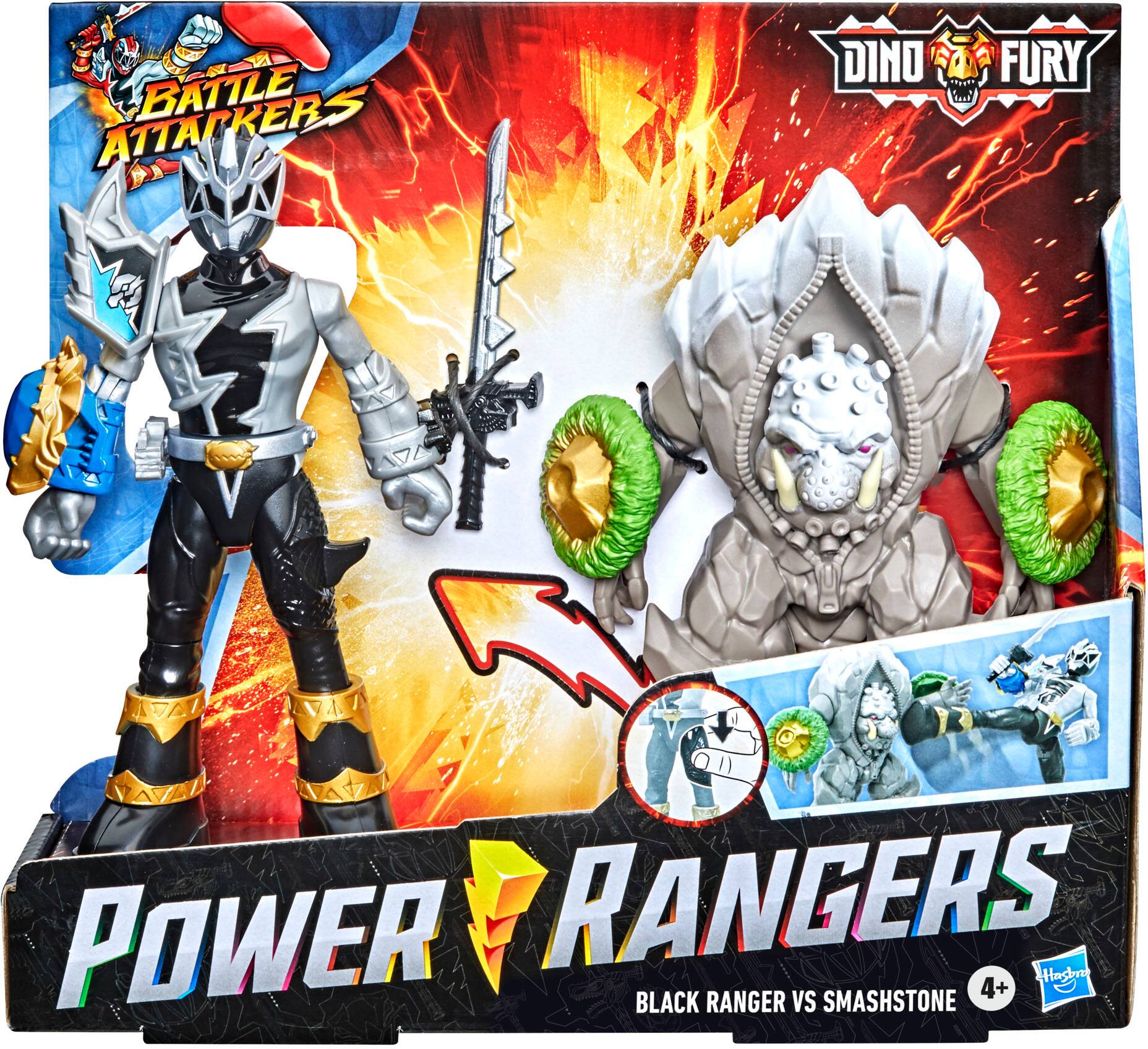 Angle View: Power Rangers Dino Fury Battle Attackers Black Ranger vs. Smashstone