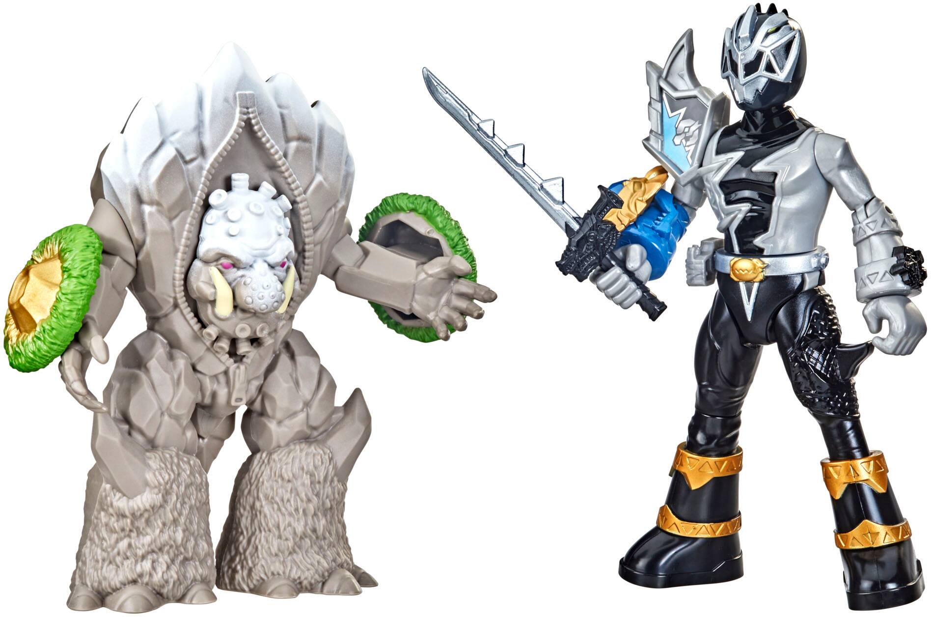 Left View: Power Rangers Dino Fury Battle Attackers Black Ranger vs. Smashstone