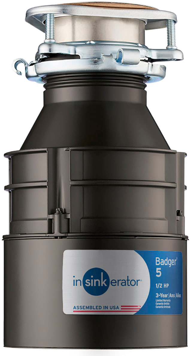 Angle View: InSinkerator - Badger 5XP Lift and Latch Power Series 3/4 HP Continuous Feed Garbage Disposal with Power Cord - Black