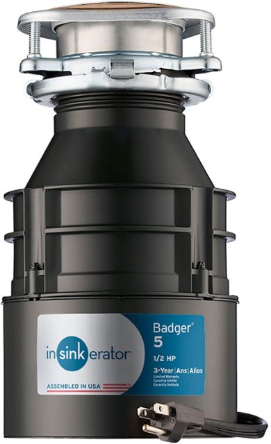 Front. InSinkerator - Badger 5 Lift and Latch Standard Series 1/2 HP Continuous Feed Garbage Disposal with Power Cord - Gray.