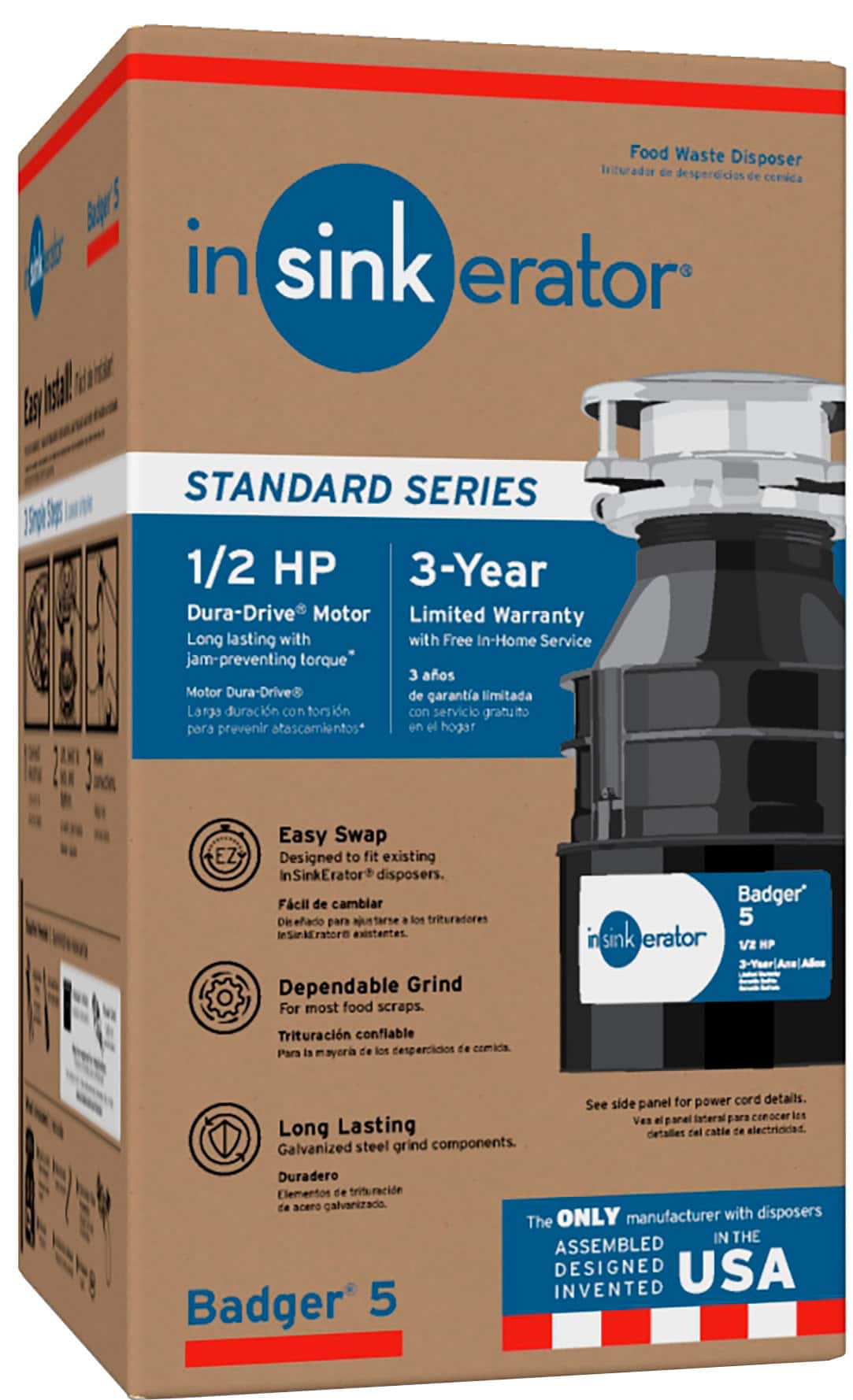 Alt View 17. InSinkerator - Badger 5 Lift and Latch Standard Series 1/2 HP Continuous Feed Garbage Disposal with Power Cord - Gray.