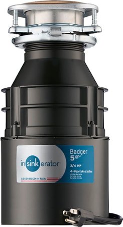 InSinkerator - Badger 5XP Lift and Latch Power Series 3/4 HP Continuous Feed Garbage Disposal with Power Cord - Black