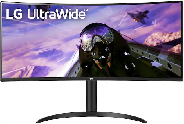 Front. LG - 34” LED Curved UltraWide QHD 160Hz FreeSync Premium Monitor with HDR (HDMI, DisplayPort) - Black.