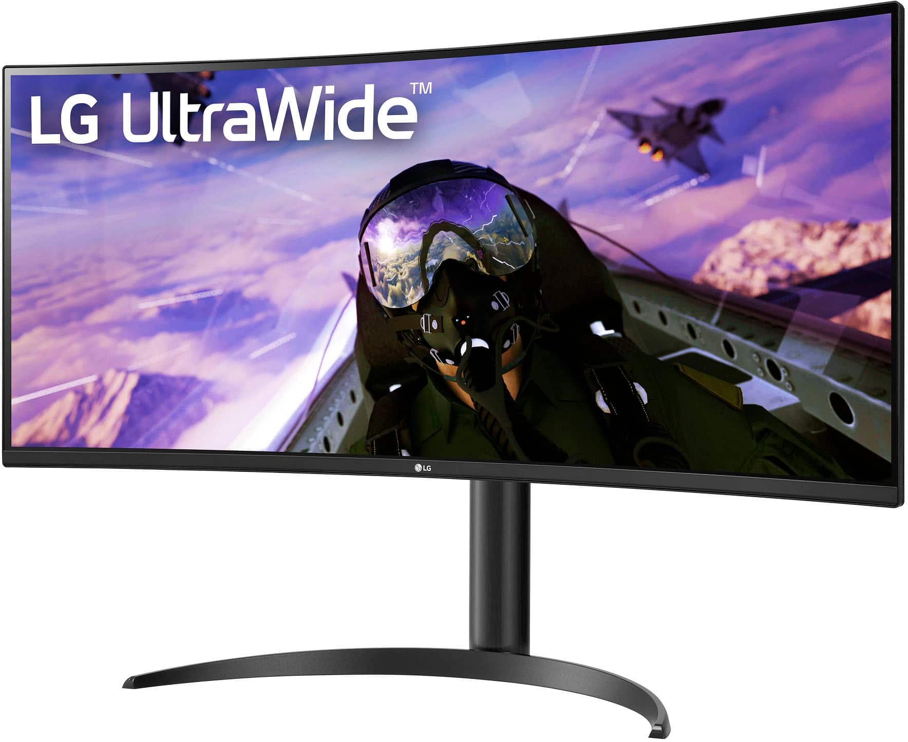 Left. LG - 34” LED Curved UltraWide QHD 160Hz FreeSync Premium Monitor with HDR (HDMI, DisplayPort) - Black.