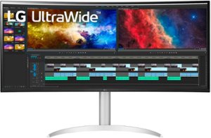 LG - 38” IPS LED Curved UltraWide QHD+ Monitor with HDR (HDMI, DisplayPort, USB) - Silver/White - Front_Zoom