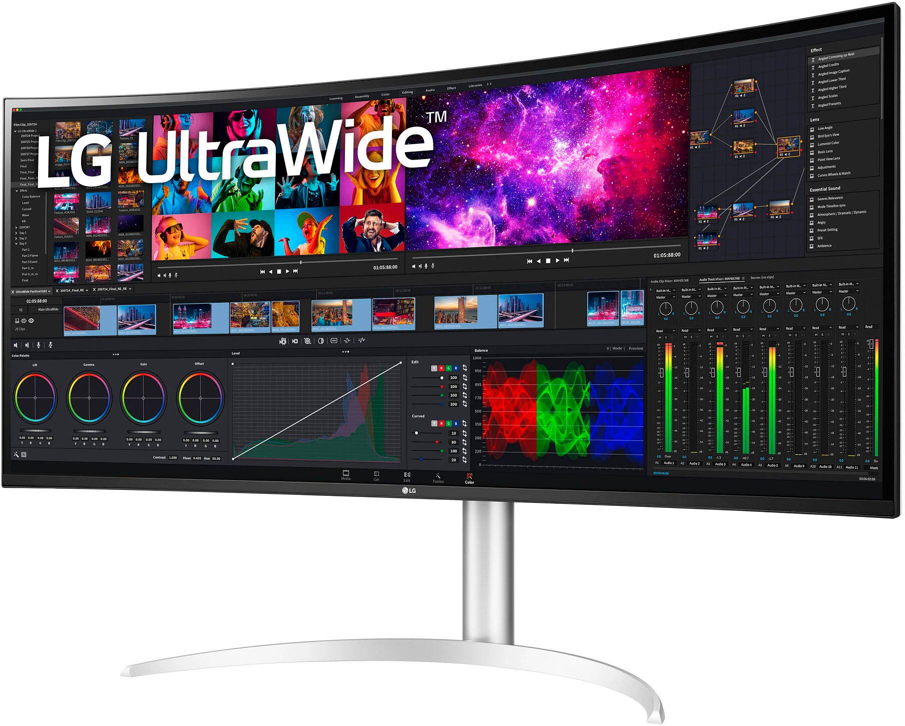 Angle. LG - 40” IPS LED Curved UltraWide WHUD 71Hz Monitor with HDR (HDMI, DisplayPort, USB) - Silver/White.