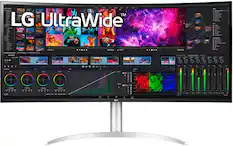 Front. LG - 40” IPS LED Curved UltraWide WHUD 71Hz Monitor with HDR (HDMI, DisplayPort, USB) - Silver/White.