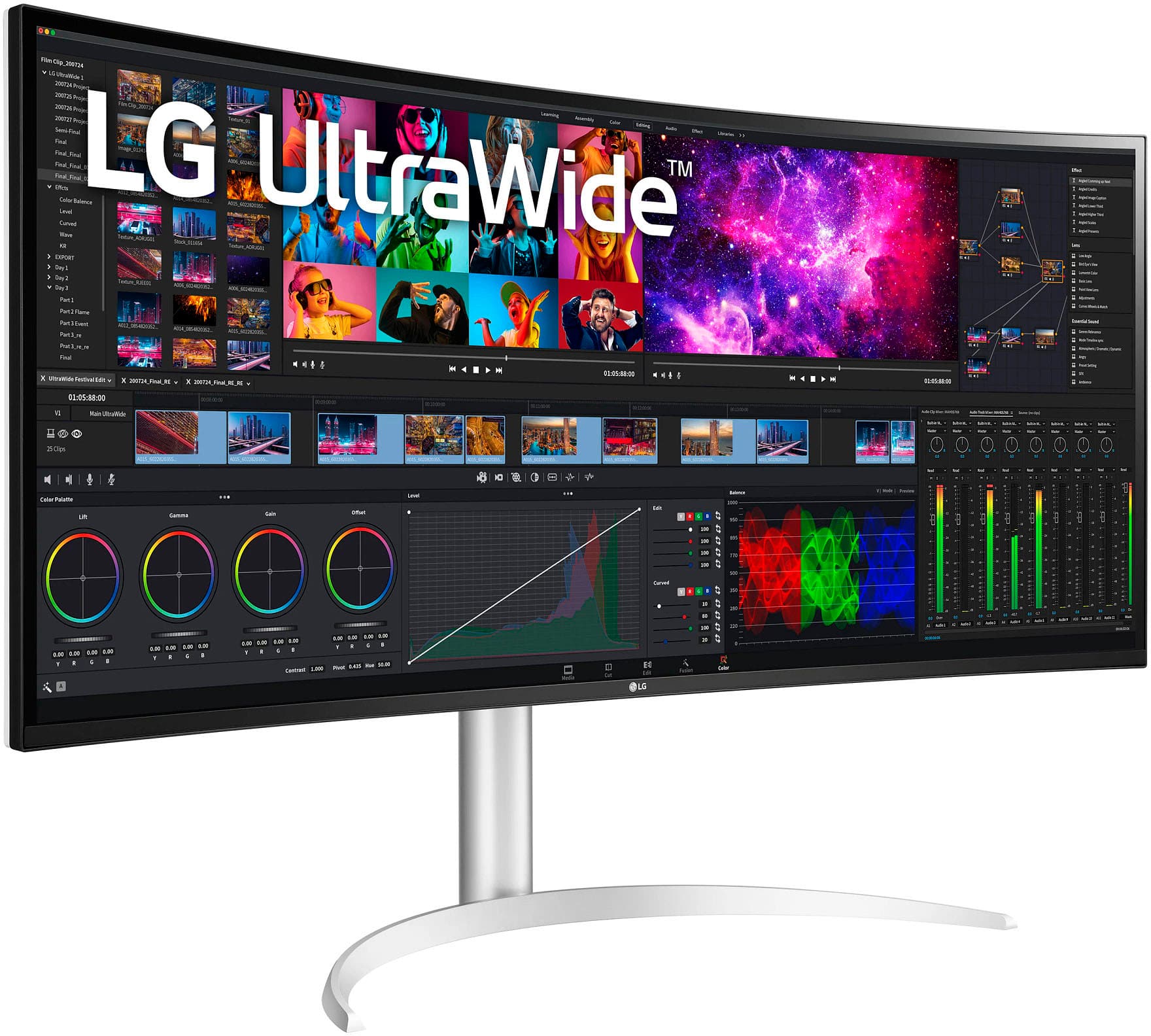 Left. LG - 40” IPS LED Curved UltraWide WHUD 71Hz Monitor with HDR (HDMI, DisplayPort, USB) - Silver/White.
