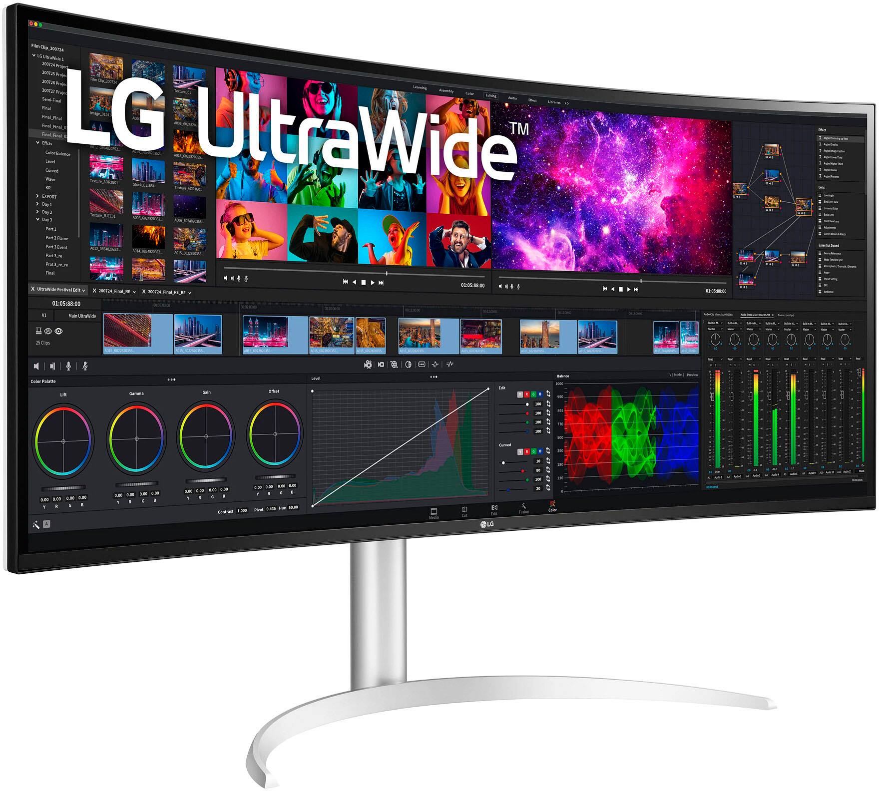 Left. LG - 40” IPS LED Curved UltraWide WHUD 71Hz Monitor with HDR (HDMI, DisplayPort, USB) - Silver/White.