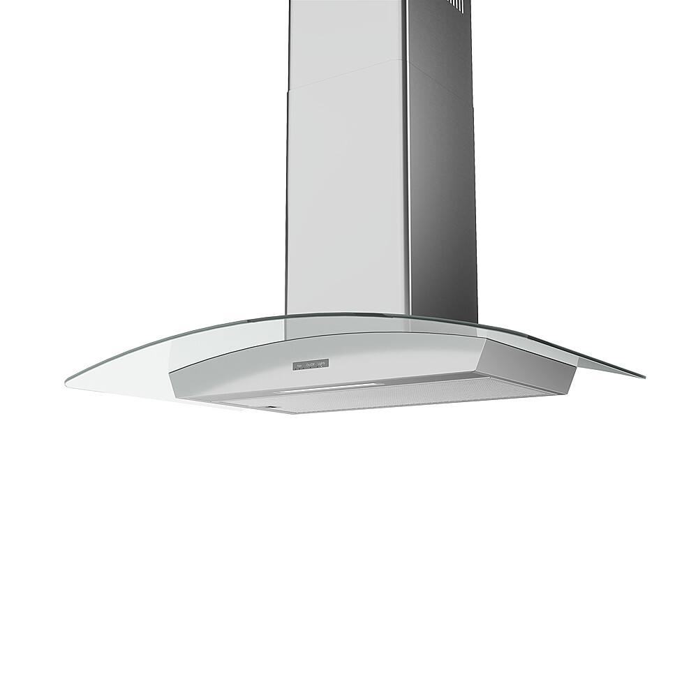 Angle. Zephyr - Brisas 36 in. 600 CFM Curved Glass Wall Mount Range Hood with LED Lights - Silver.