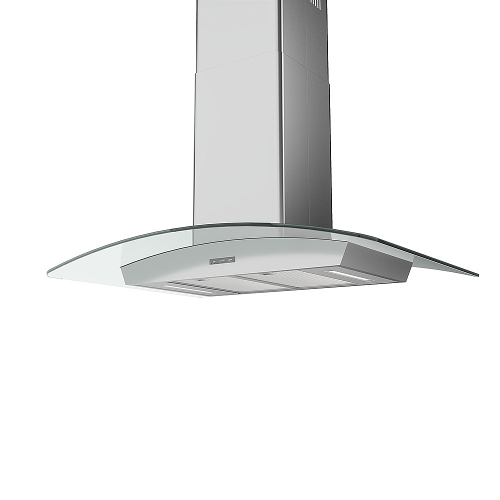 Angle View: Zephyr - Brisas 30 in. 600 CFM Curved Glass Island Mount Range Hood with LED Lights - Stainless steel and glass