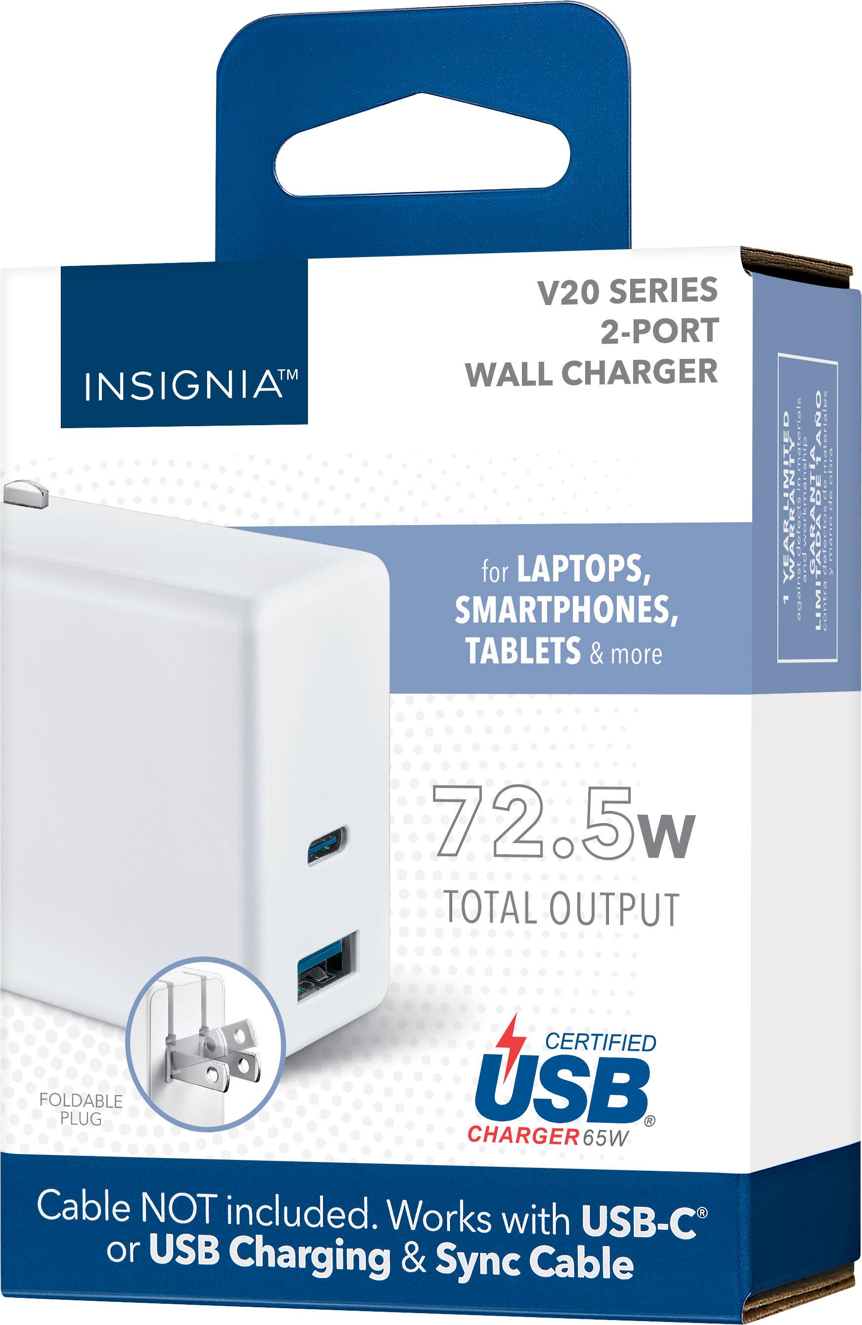 Insignia™ 72.5W 2 Port USB C/USB Foldable Wall Charger for Laptops