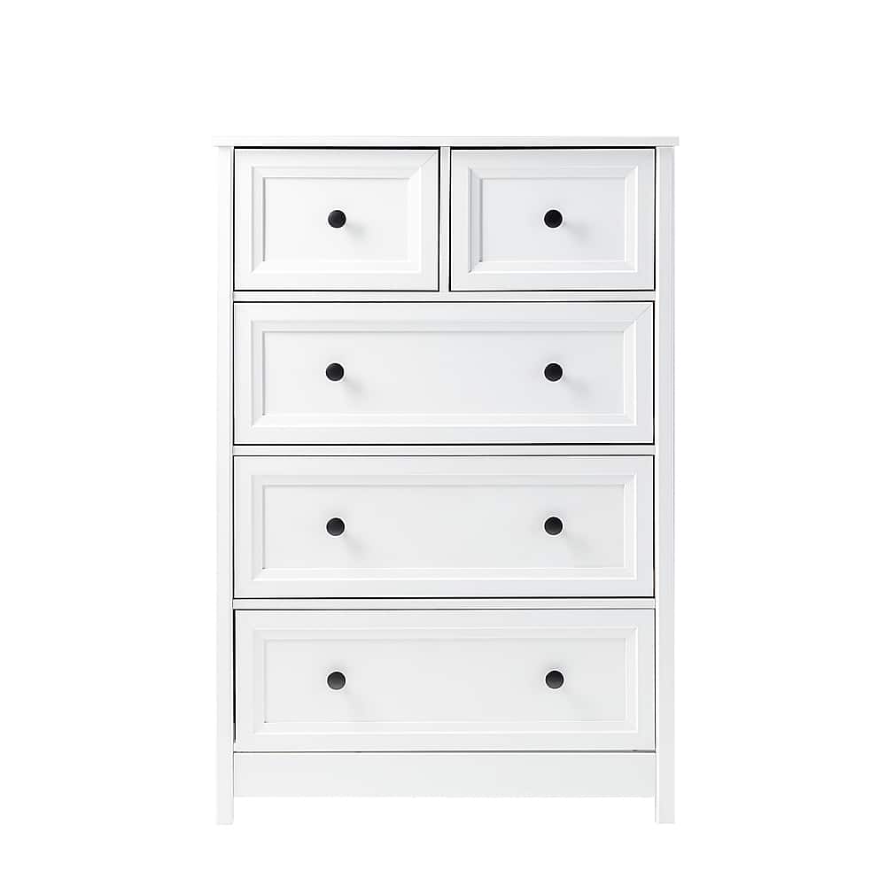 Front. Walker Edison - Classic Grooved 5-Drawer Dresser - White.