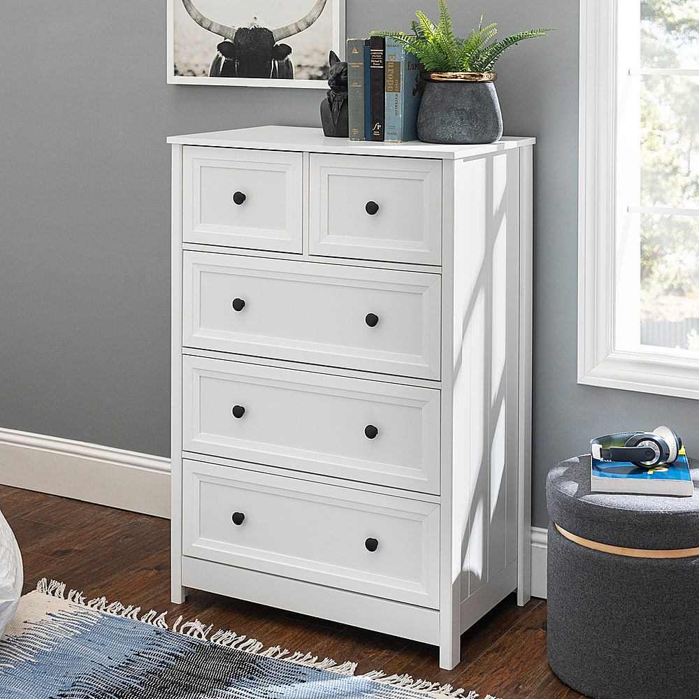 Alt View 12. Walker Edison - Classic Grooved 5-Drawer Dresser - White.