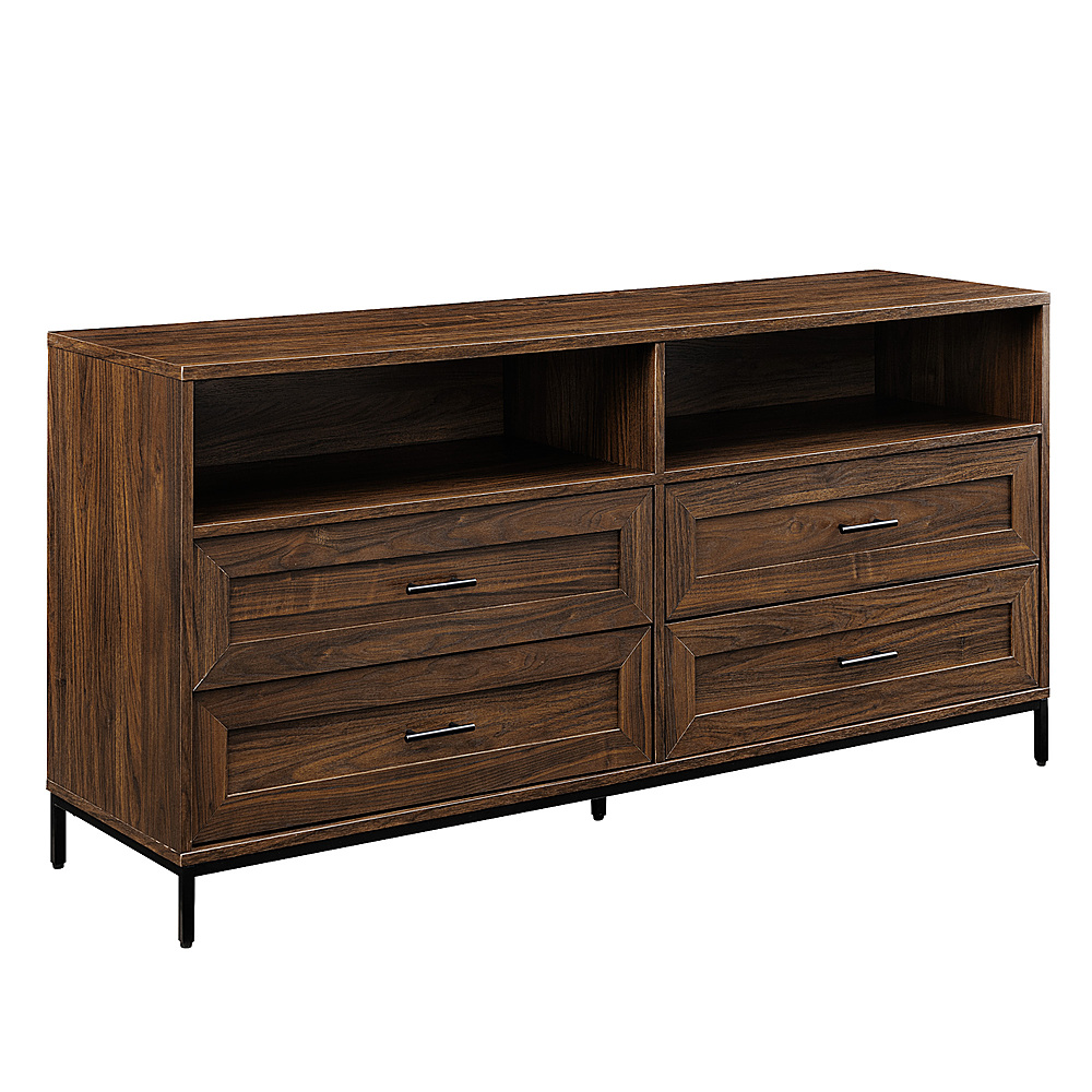 Left View: Walker Edison - Contemporary 4-Drawer TV Stand for Most TVs up to 60” - Dark Walnut