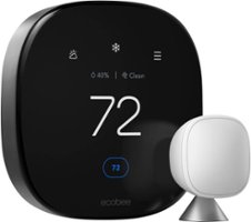 ecobee - Premium Smart Programmable Touch-Screen Thermostat with voice assistant, Siri, Alexa, Apple HomeKit and Google Assistant - Black - Front_Zoom