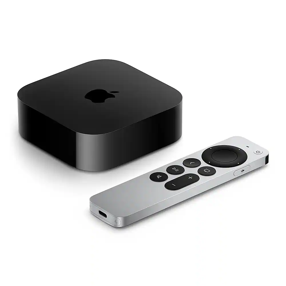 Front. Apple - Apple TV 4K 128GB Streaming Device (3rd generation) - Wi-Fi + Ethernet - Black.
