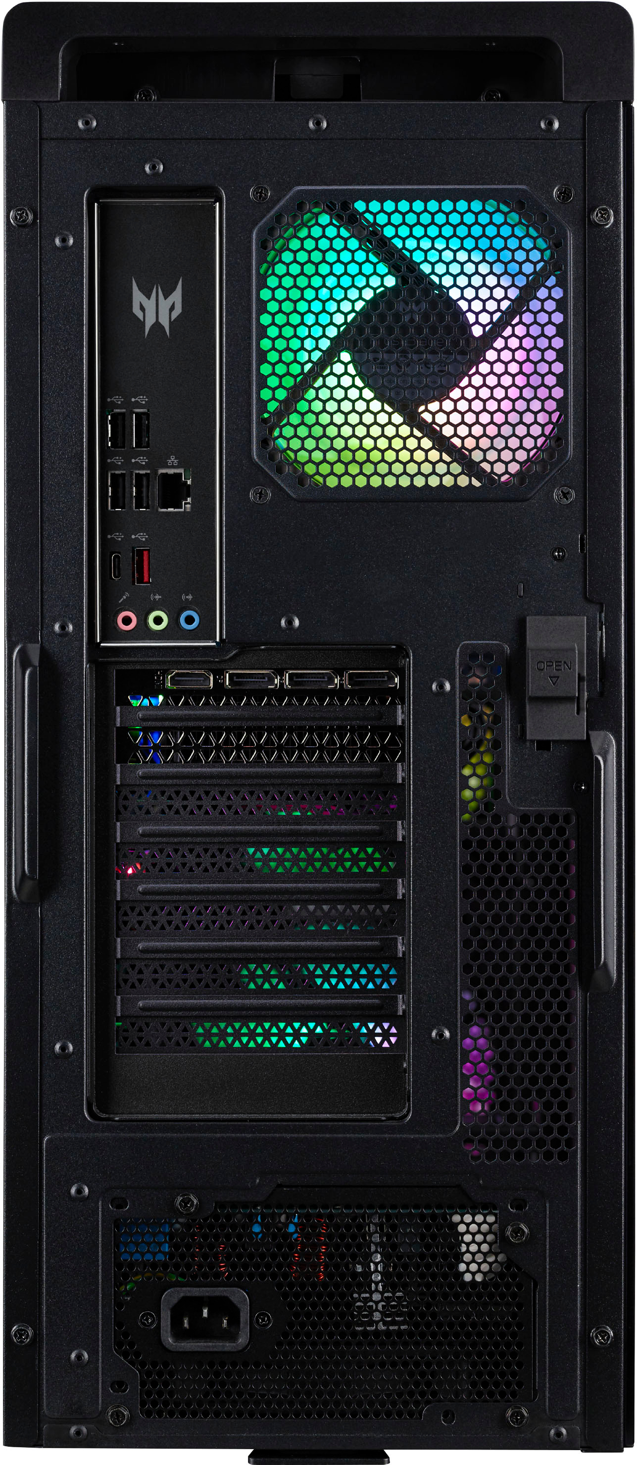 Back View: Acer - Predator Orion 5000 Gaming Desktop - Intel Core i7-12700F - 16GB DDR5 Memory - NVIDIA GeForce RTX 3070 - 1TB Gen 4 SSD