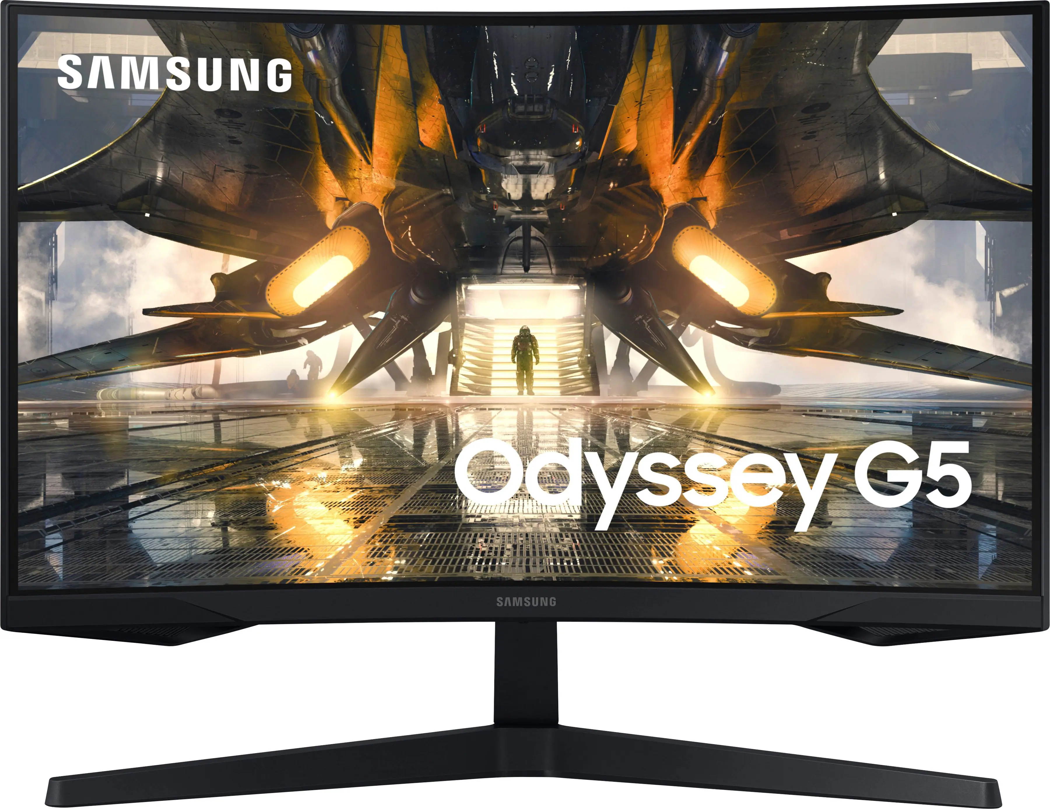 Front. Samsung - Odyssey G5 27" LED Curved 1ms WQHD FreeSync Premium 165Hz Gaming Monitor - Black.