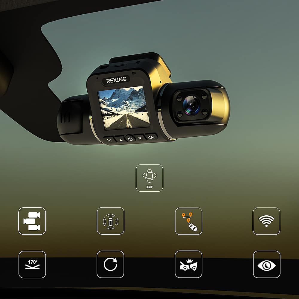 Alt View 11. Rexing - V2 Pro 1080p 3-Channel AI Car Dash Cam with Wi-Fi Built-in GPS and Adhesive Mount - Black.