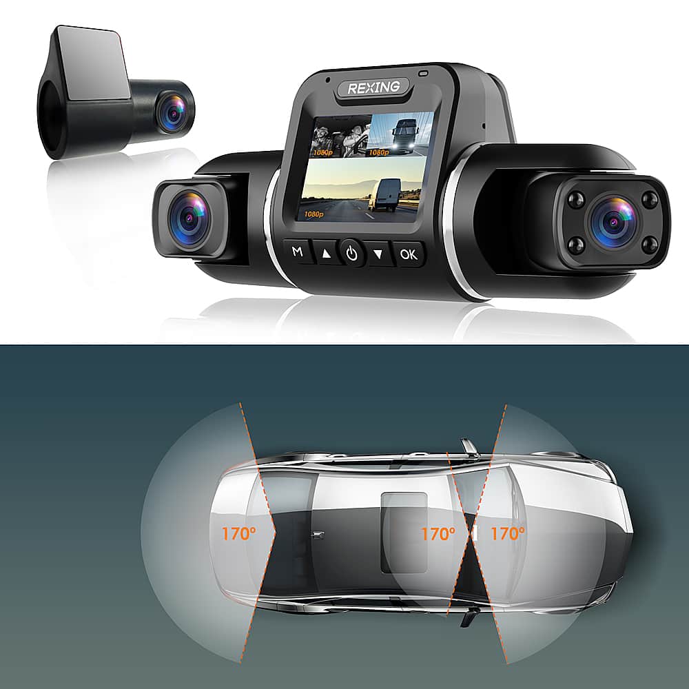 Alt View 12. Rexing - V2 Pro 1080p 3-Channel AI Car Dash Cam with Wi-Fi Built-in GPS and Adhesive Mount - Black.