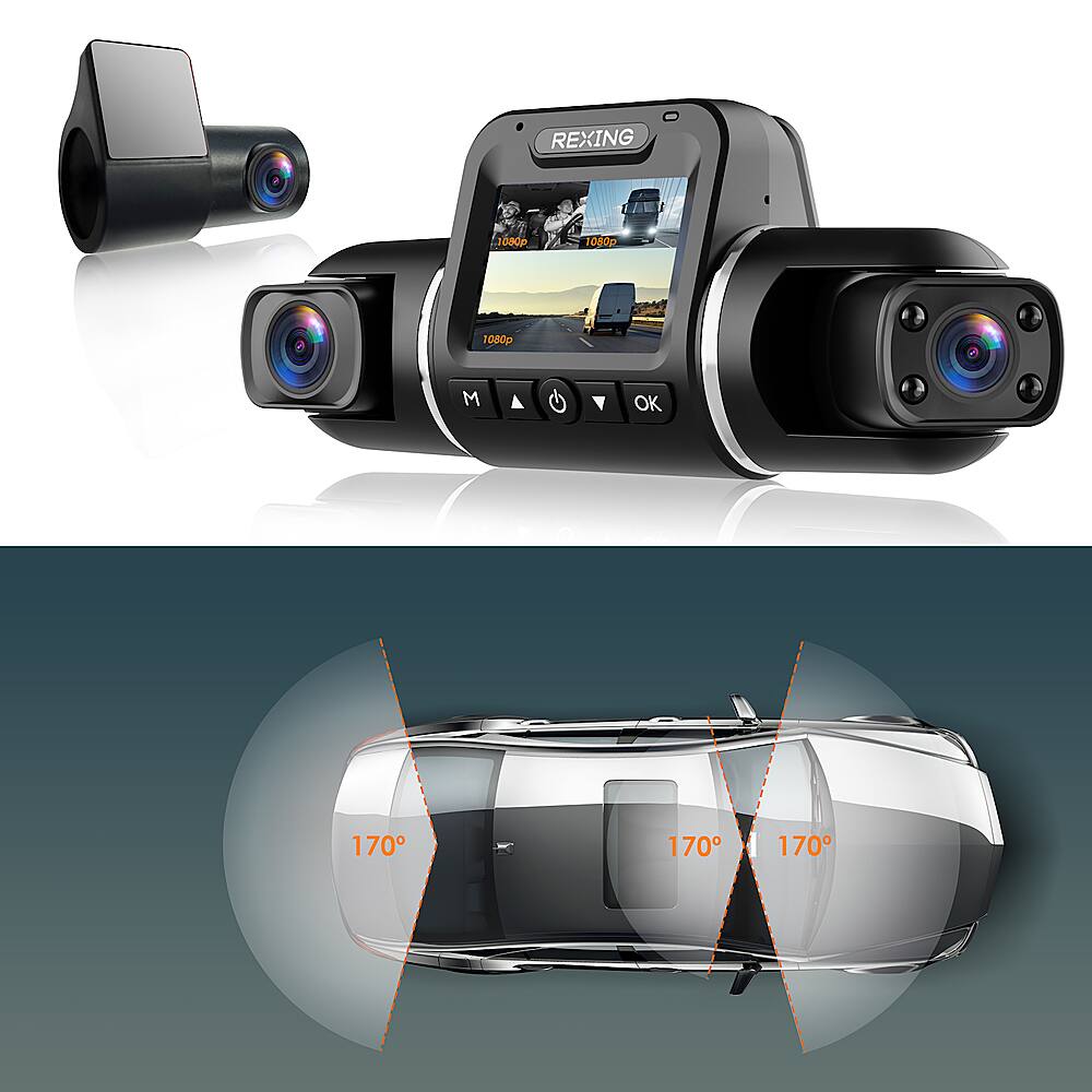 Alt View 12. Rexing - V2 Pro 1080p 3-Channel AI Car Dash Cam with Wi-Fi Built-in GPS and Adhesive Mount - Black.