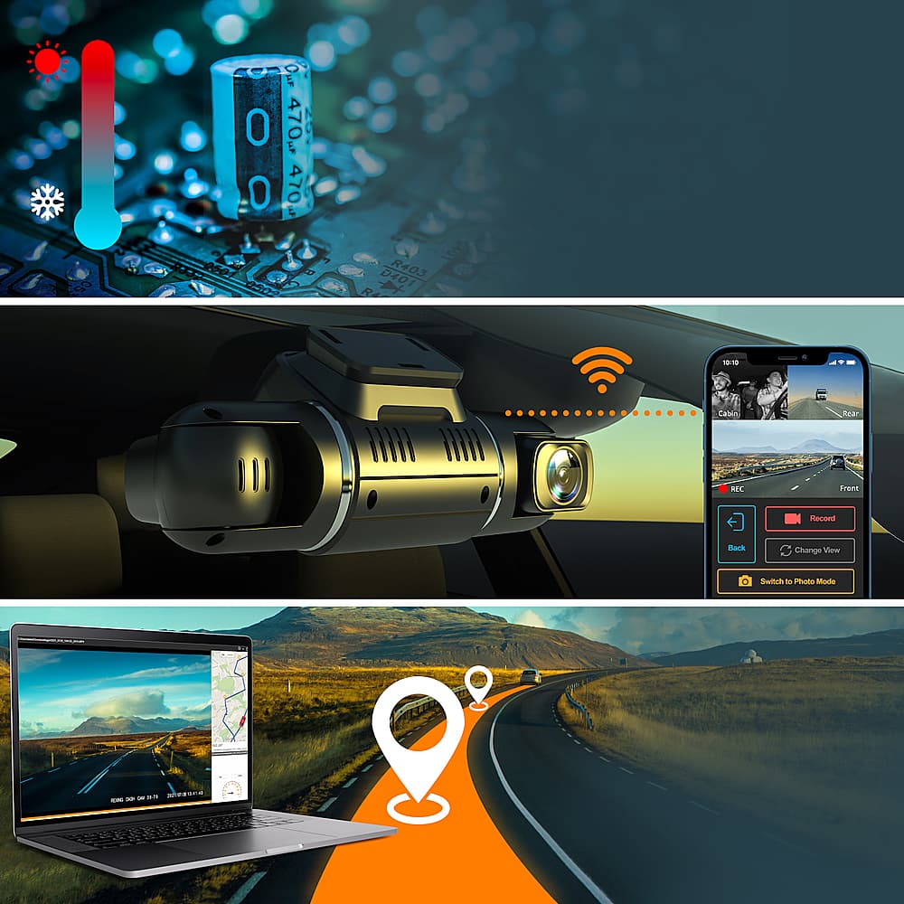 Alt View 14. Rexing - V2 Pro 1080p 3-Channel AI Car Dash Cam with Wi-Fi Built-in GPS and Adhesive Mount - Black.