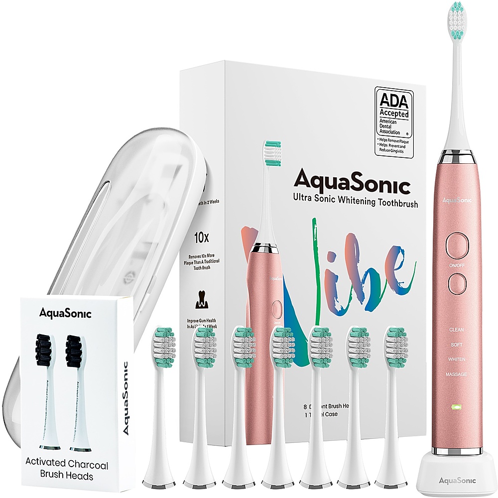 Angle View: AquaSonic - Ultrasonic Rechargeable Electric Toothbrush Ultimate Bundle - Rose Gold