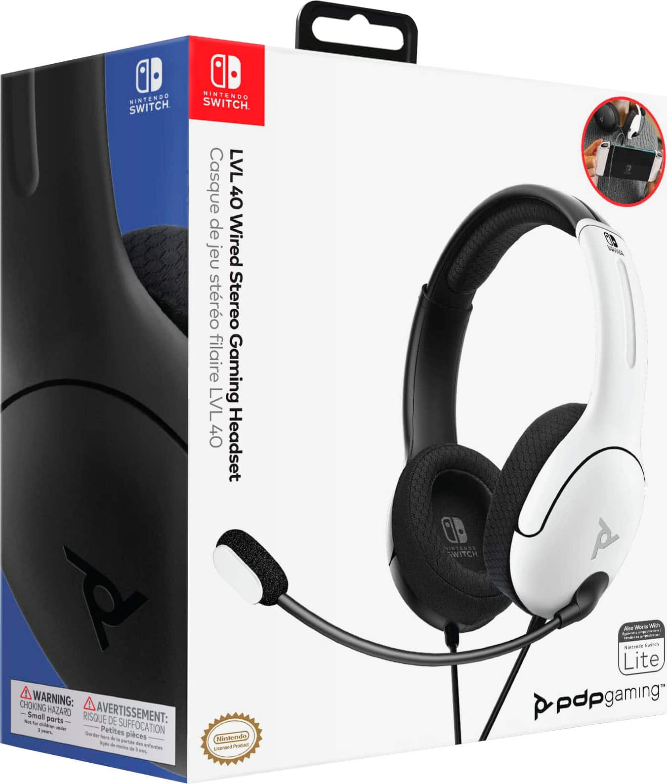 PDP Gaming Lvl40 Wired Stereo Headset for Nintendo Switch (Black & White)