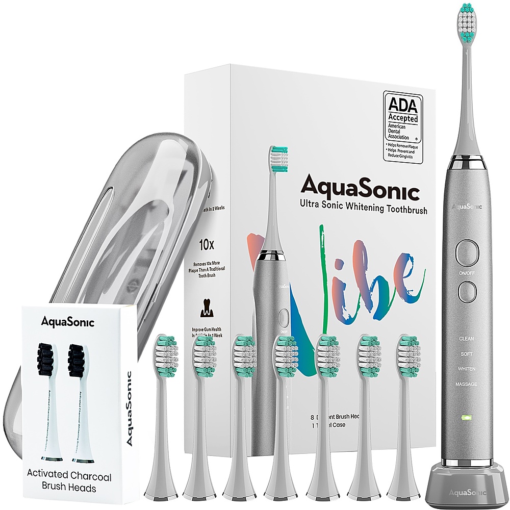 Angle View: AquaSonic - Ultrasonic Rechargeable Electric Toothbrush Ultimate Bundle - Charcoal Metallic
