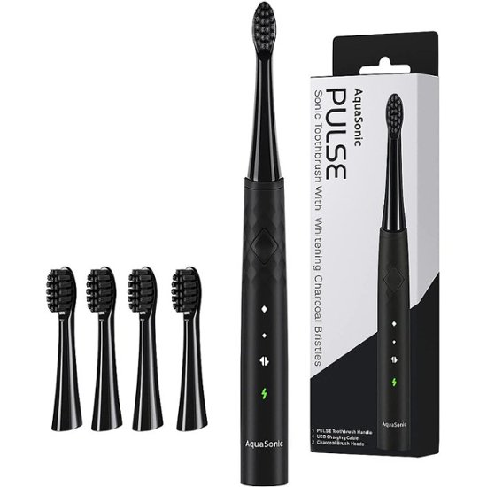 AquaSonic - Sonic Rechargeable Electric Toothbrush with Activated Charcoal Whitening Bristles - Midnight Black TODAY ONLY At Best Buy