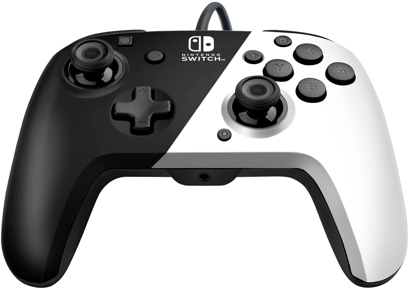 Angle View: PDP Nintendo Switch Faceoff Deluxe+ Audio Wired Controller: Black & White, Nintendo Switch, Nintendo Switch (OLED Model)