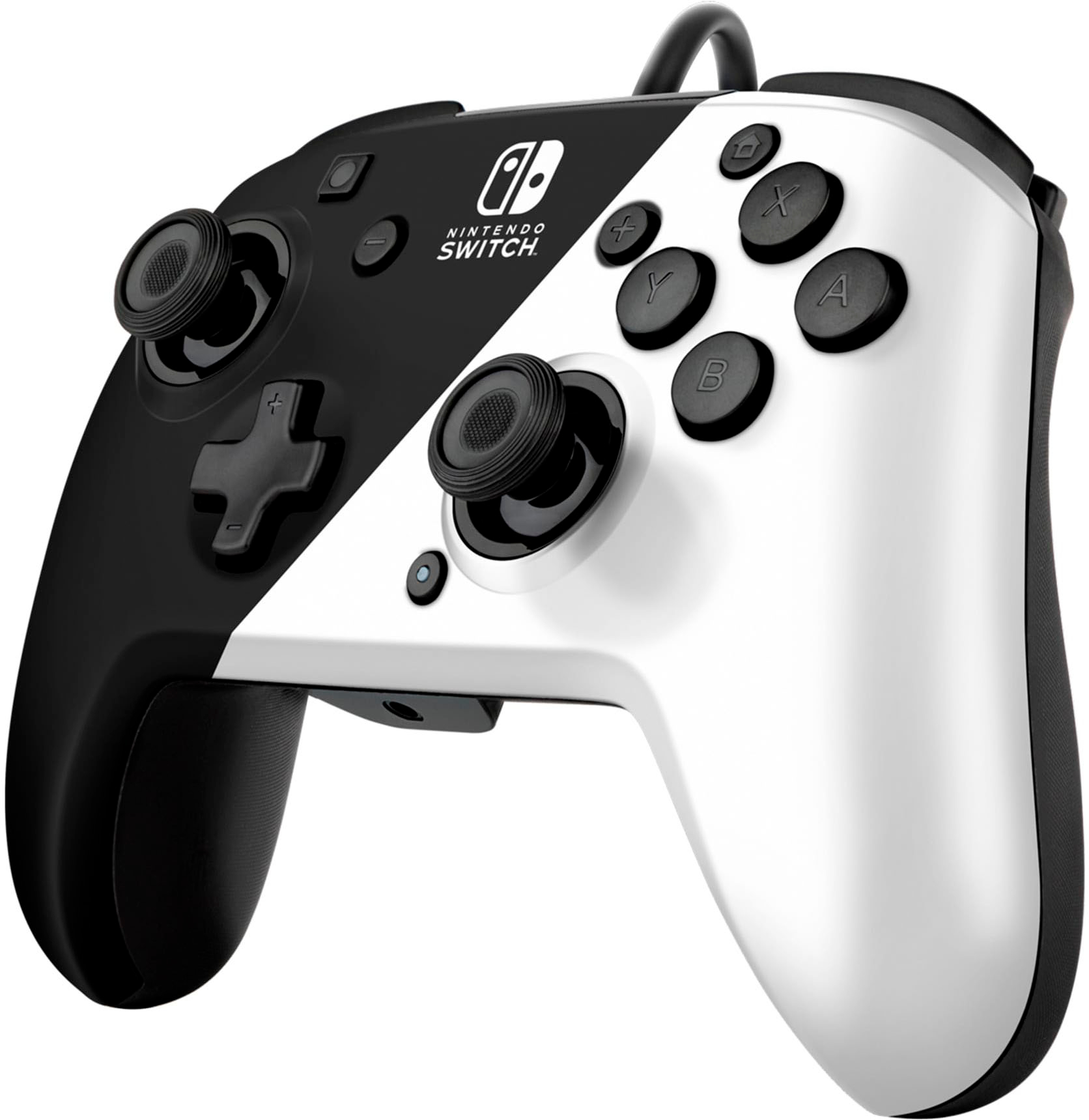 Left View: PDP Nintendo Switch Faceoff Deluxe+ Audio Wired Controller: Black & White, Nintendo Switch, Nintendo Switch (OLED Model)